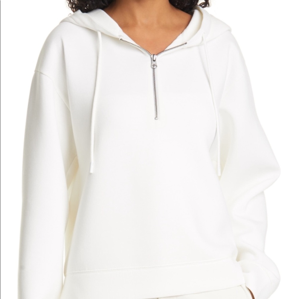 VINCE Cinch Back Drawstring Women's Quarter Zip Hoodie X-Small White Casual